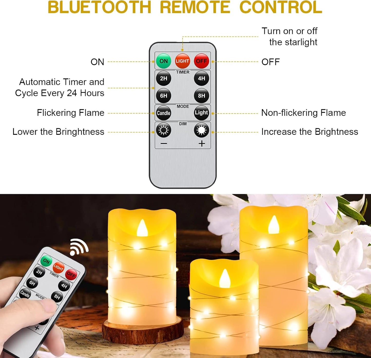 2PACK Outdoor Plastic flameless Candles with Remote Control and Timer, LED Flickering Battery Operated Electric Pillar Candles (D3 xH5.5) for Camping, Weddings, Home Decoration