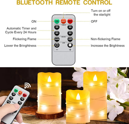 2PACK Outdoor Plastic flameless Candles with Remote Control and Timer, LED Flickering Battery Operated Electric Pillar Candles (D3 xH5.5) for Camping, Weddings, Home Decoration
