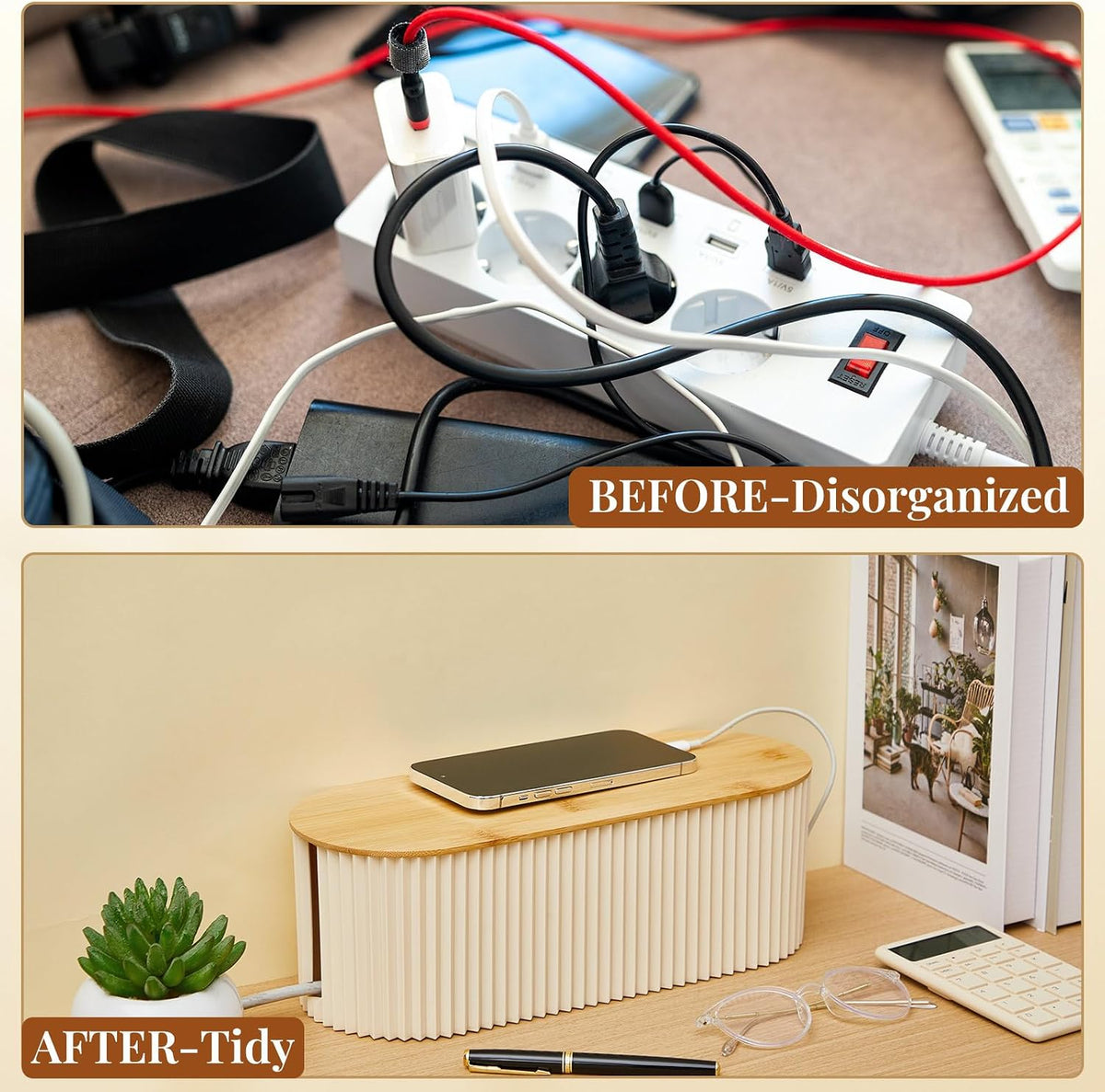 2 Pcs Cable Management Box, Fits Most Power Sockets, 11.8x5.1x4.3 in