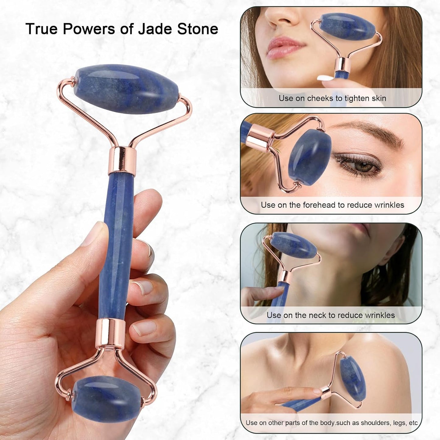 Jade Roller for Face, Facial Roller Massager Skin Care Tool, Gua Sha Facial Tools for Face, Neck, Eyes, Reduce Puffiness of The Skin - White