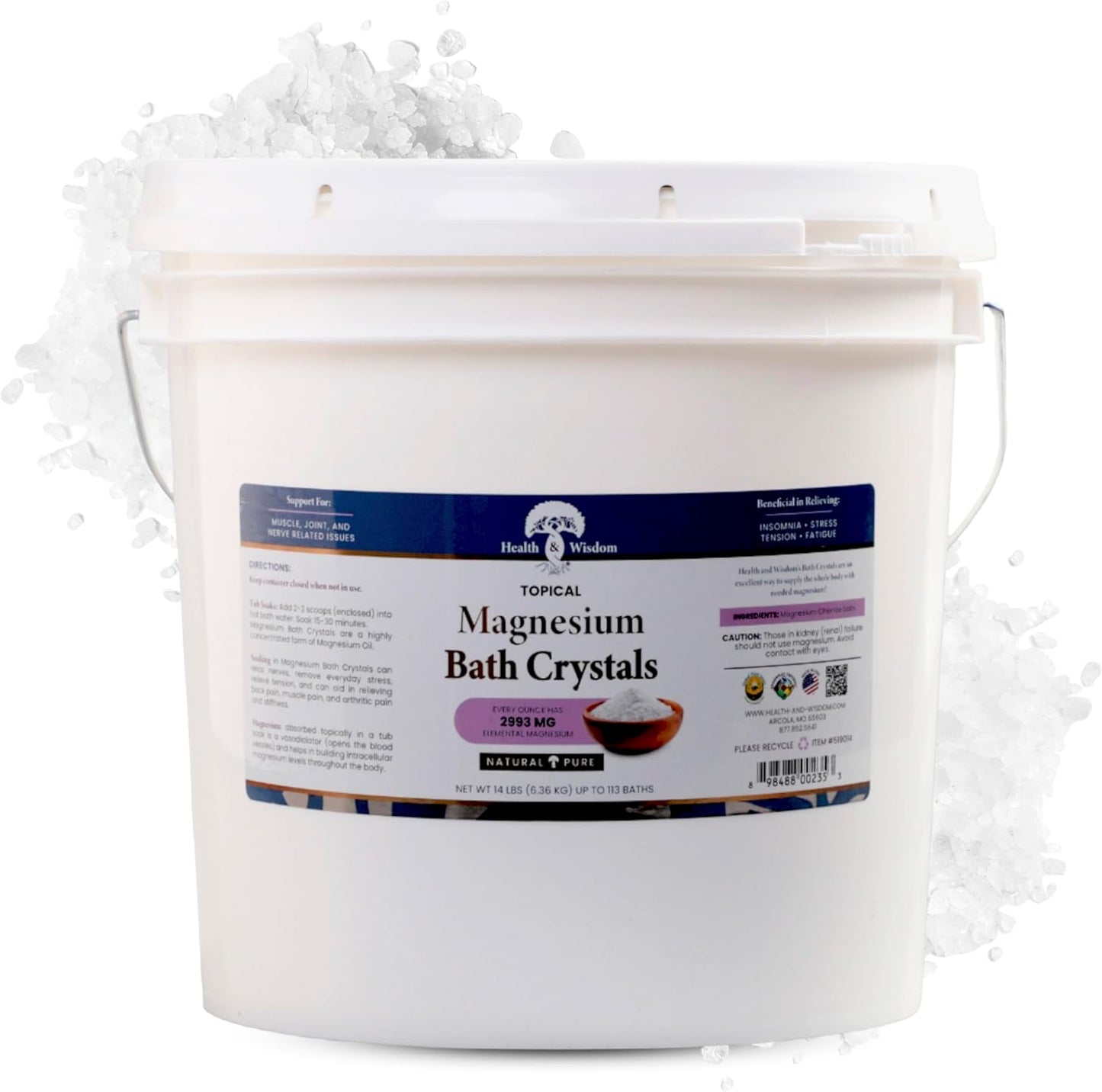 Health and Wisdom Magnesium Bath Crystals - Bath Salts with High Concentration & Enhanced Absorption for Muscle & Joint Relief - Dead Sea Sourced - Unscented - 5.5 lb Bag - Up to 45 Uses