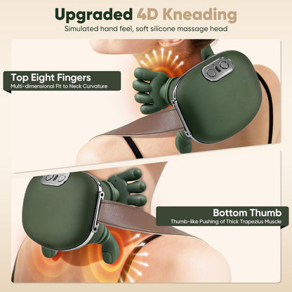 Shoulder and Neck Massager, Bionic Heated Massager, Neck Massager with Fingers, 4D Kneading Massage, Simulates a Real Palm Massage for Comfort, Relax Muscle Tension (Green)