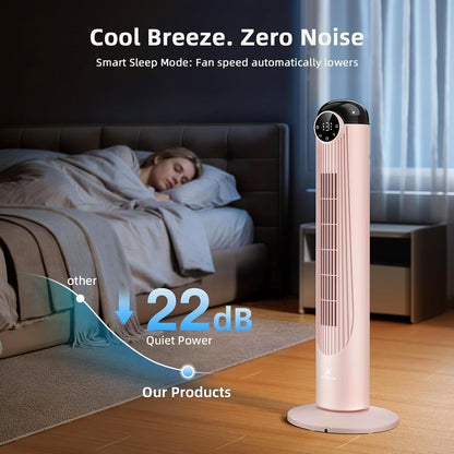 Antarctic Star T36 Tower Fan-36 Inch, Bladeless Oscillating Fan with Remote, 6 Speeds & 4 Modes, LED Display, 9H Timer, Quiet Floor Standing Fan for Bedroom Living Room Office, Pink