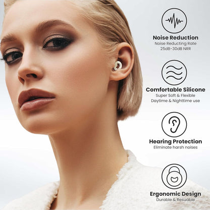 JUSTRVN Ear Plugs for Sleeping, 2 Pairs of Reusable Earplugs for Noise Reduction 25dB-30dB with 8 Ear Tips, Soft Hearing Protection Ear Plugs for Concert,Noise Sensitivity, Study & Work, Black