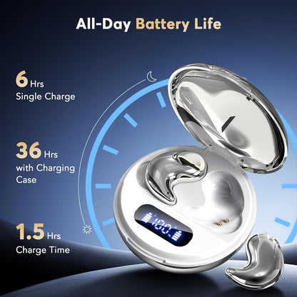 Sleep Earbuds for Side Sleepers, Invisible Flat Bluetooth Sleeping Earbuds, Zero Pressure White Noise Sleep Headphones, No Lights or Alerts, Tiny Hidden Earbuds for All Night Undisturbed Sleep