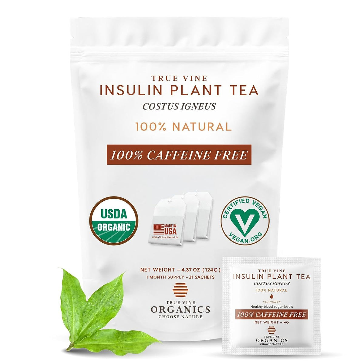 Insulin Plant Tea — USDA Organic Herbal Tea Bags (31 Sachets, 4g Each)