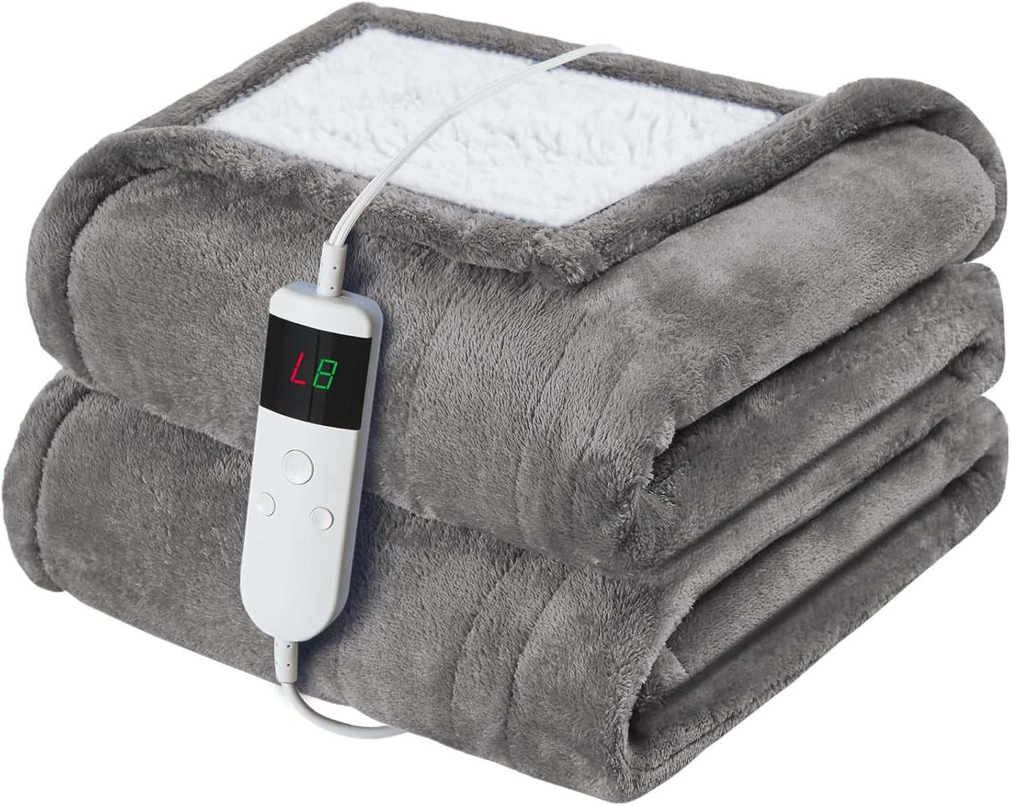 Electric Heated Blanket Throw Size 50''x60''-Control Heating Blanket, Soft & Warm Flannel 10-Level Temperature Control, 8 Hours Auto Off, Rapid Heating & Overheat Protection