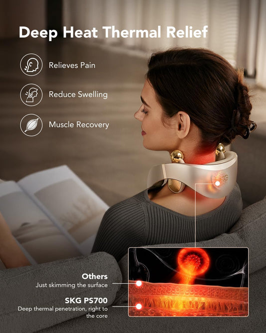 SKG PS700 Neck Massager with Heat for Strain Relief Deep Tissue Red Light