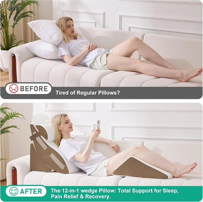 4PCS Wedge Pillow Set for After Surgery, White/Grey