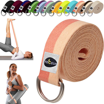 TECEUM 2 IN 1 Yoga & Mat Strap for Stretching – Cotton – 6/8/10 ft
