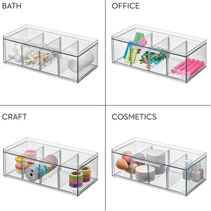 iDesign XL Tea Bag Organizer, Clear, 4-Section | For Counter, Storage Drawer for Cabinet
