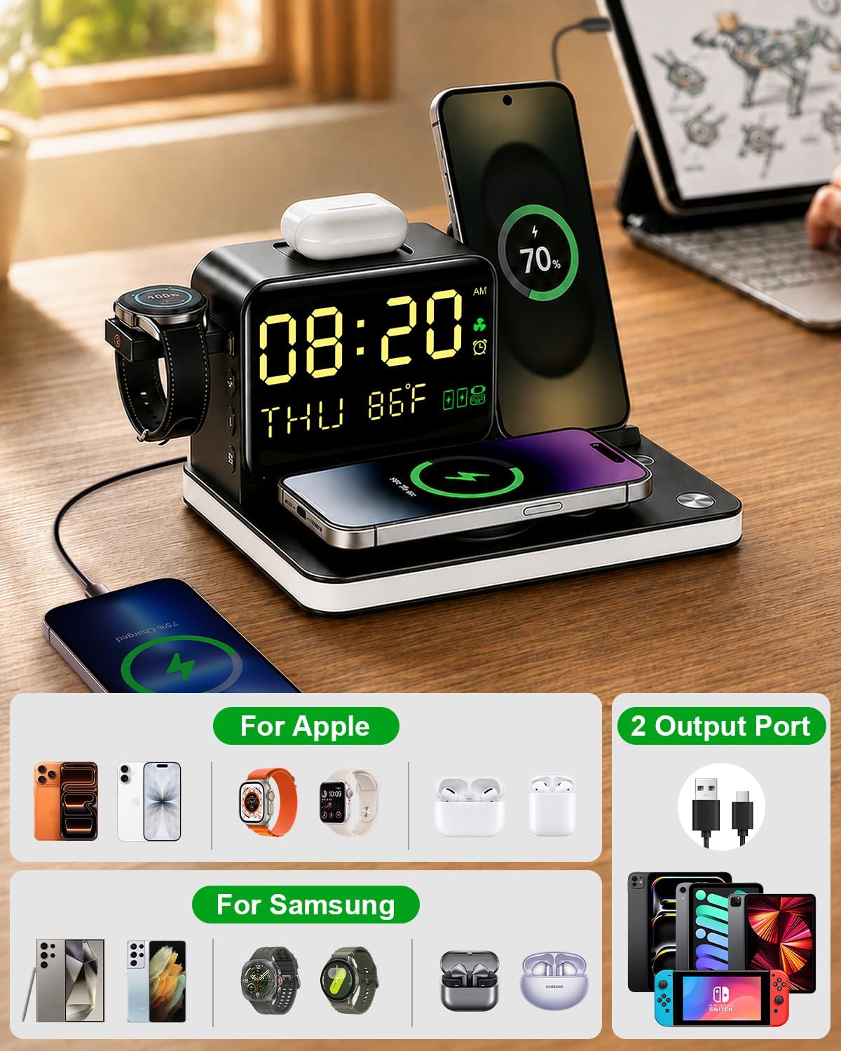 7-in-1 Wireless Charging Station 25W Qi2.2 Charger for Apple Samsung Device