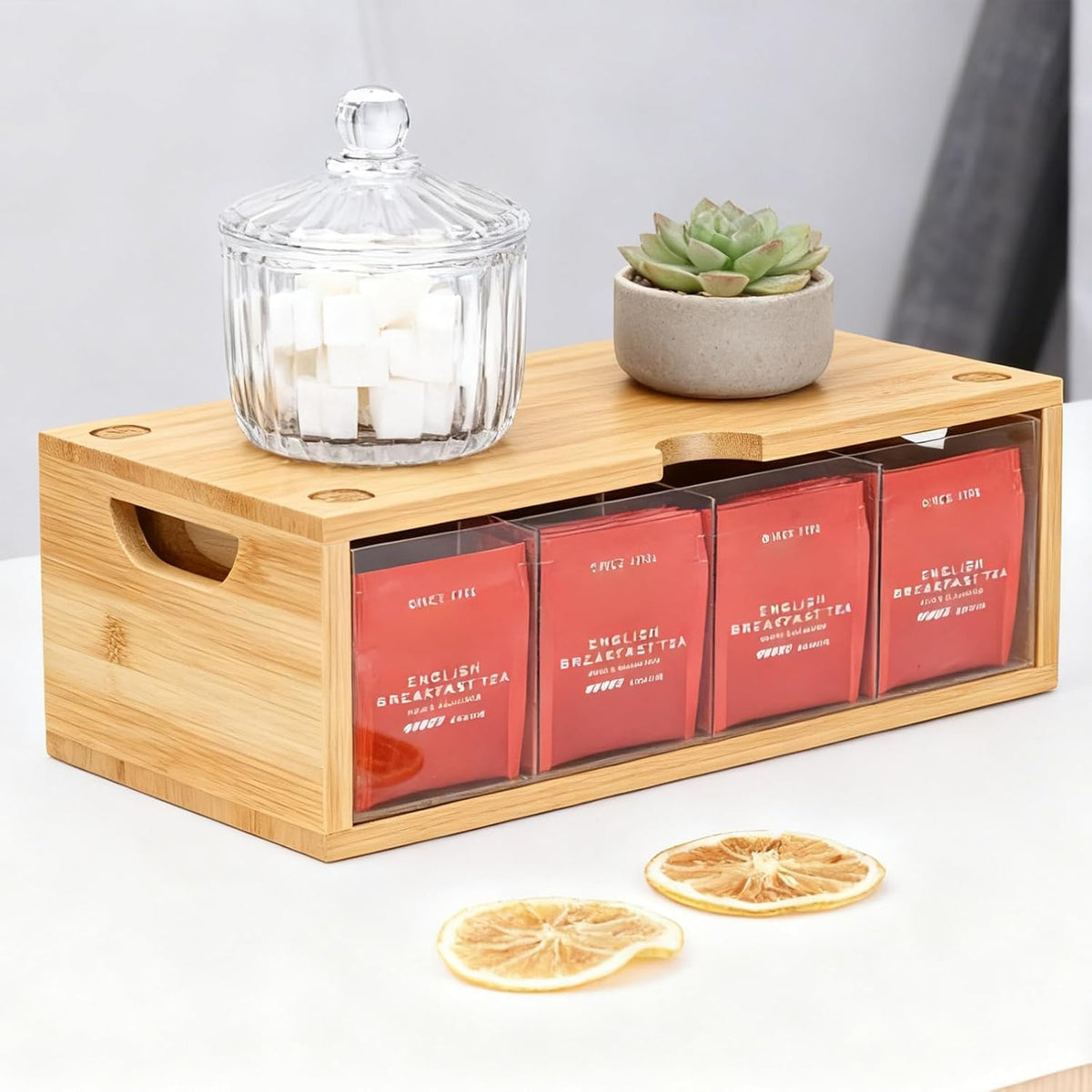 Bamboo Stackable Tea Bag Organizer, 2-Piece