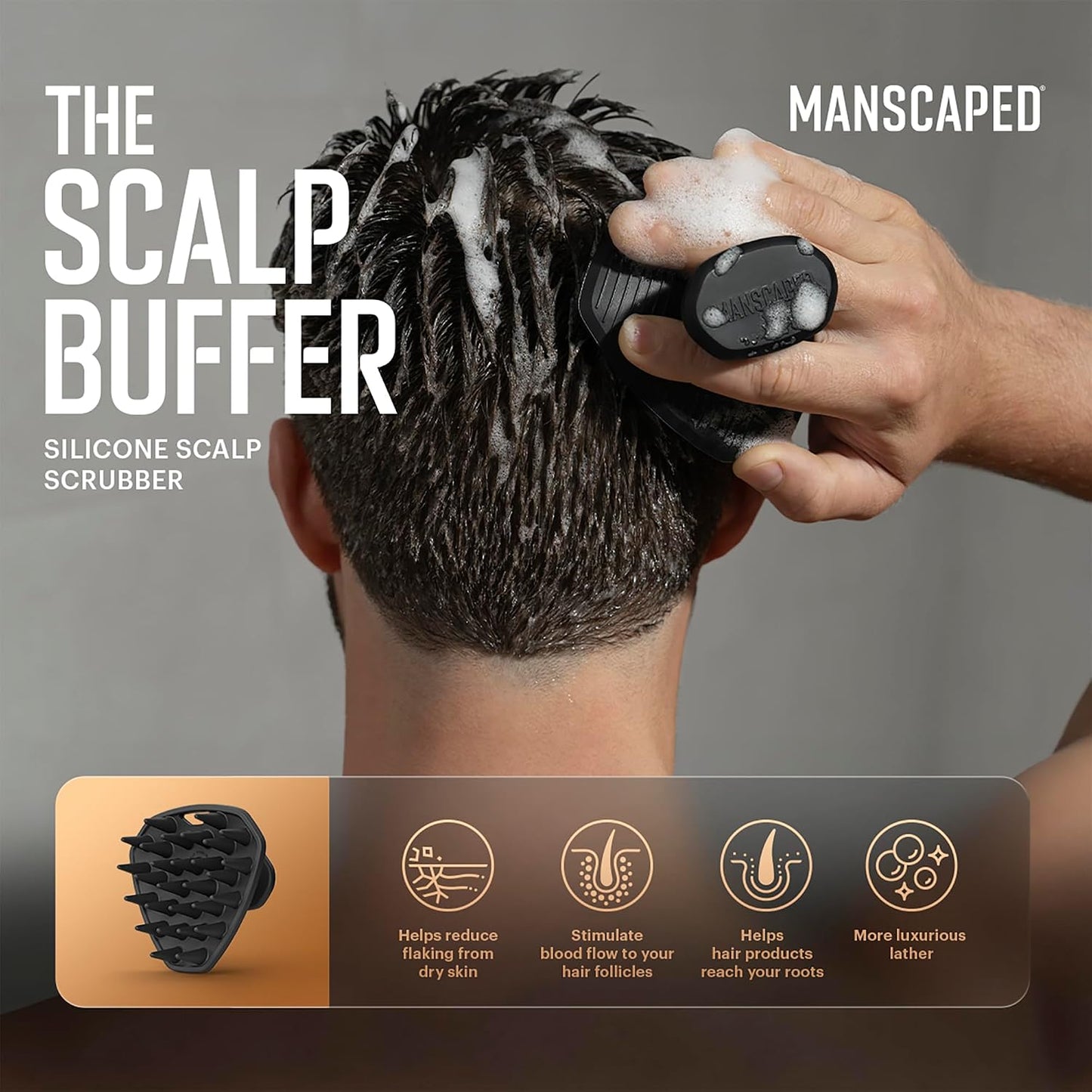 MANSCAPED® The Body Buffer Premium Silicone Scrubber for Nourishing, Cleaning & Exfoliating Your Skin - Lather Boosting Bristles with Ergonomic No-Slip Handle, Long-Lasting & Easy to Clean (1-Pack)