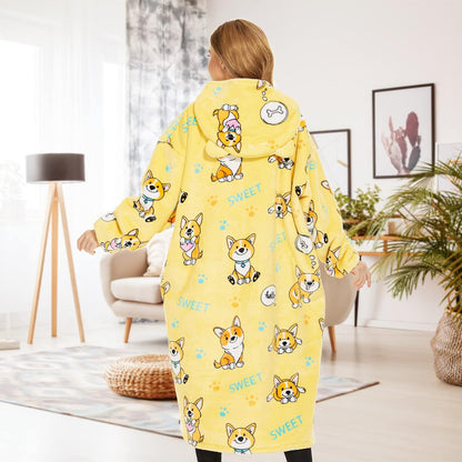 THREE POODLE Wearable Blanket Hoodie for Women, Oversized Sherpa Sweatshirt Blanket for Adults Men, Cozy Hooded Blankets, Gifts for Teen Girls Women Mom Sister