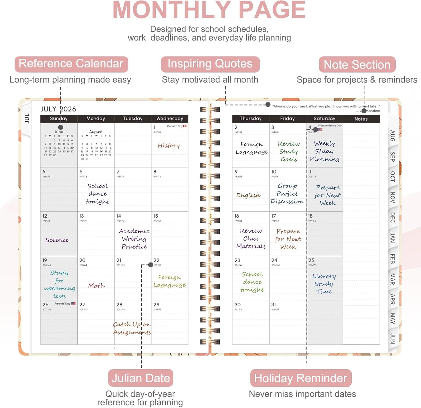 Planner 2026-2027, Weekly and Monthly Calendar Planner, JUL 2026 - JUN 2027 | A5(6.3'' x 8.5''), Hardcover, Agenda Book, Sprial Bound, Inner Pocket, Office and School Use