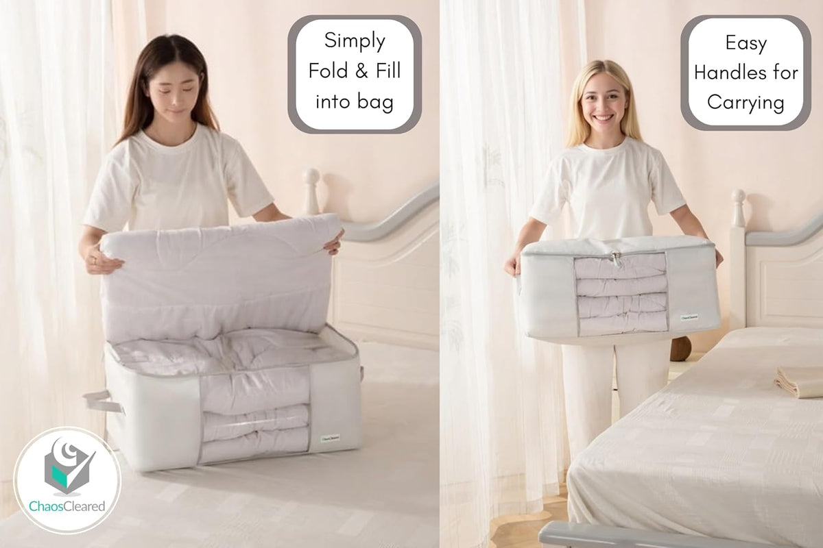 Comforter Storage Bag - Folding Organizer bag for King/Queen Comforters, Pillows, Blankets, Bedding/Quilt, Blanket, Duvet, Mothproof Space Saver; Large Collapsible Organizers, 24"x14"x11"