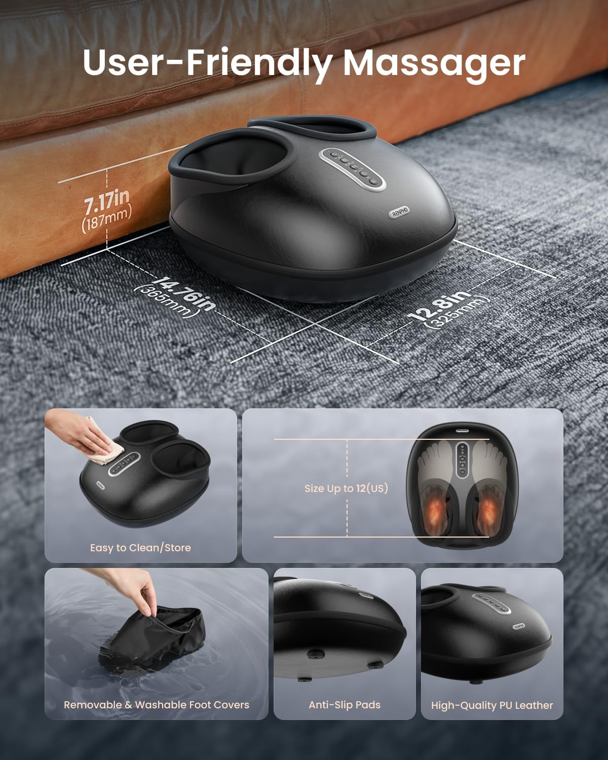 RENPHO 2026 [Upgraded] Foot Massager with Heat, Shiatsu Foot Massager for Plantar Fasciitis, FSA Eligible HSA Store Eligible, Deep-Kneading & Compression, Birthday Gifts for Women Men, Size Up to 12