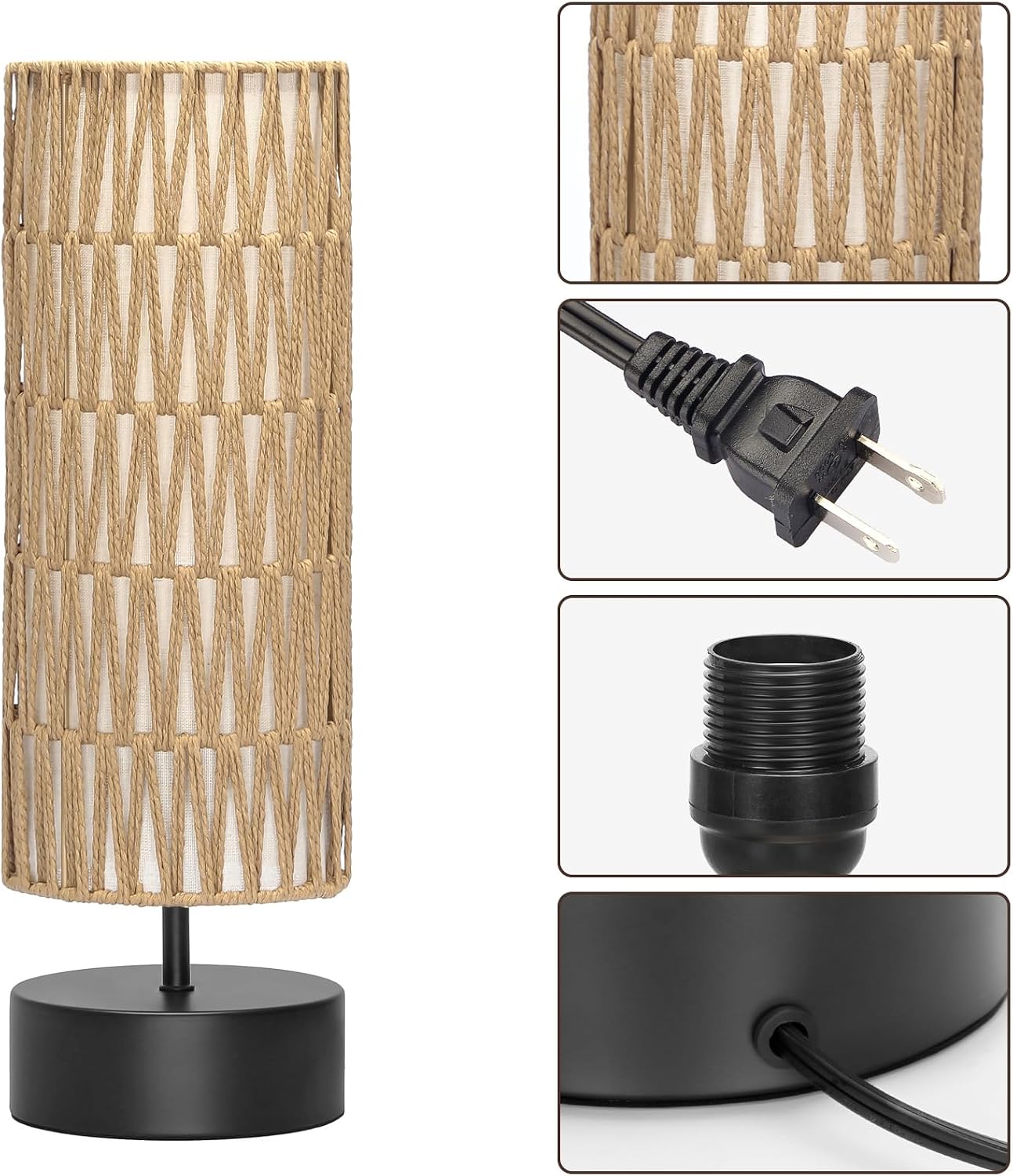 Touch Table Lamp, 3-Way Dimmable Modern Minimalist Accent Bedside Lamp with Cylinder Fabric Shade, Night Light Nightstand Desk Lamp for Bedroom Living Room Kitchen, 9W LED Bulb Included