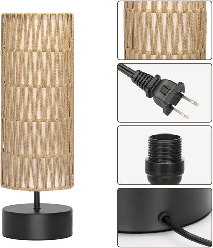 Touch Table Lamp, 3-Way Dimmable Modern Minimalist Accent Bedside Lamp with Cylinder Fabric Shade, Night Light Nightstand Desk Lamp for Bedroom Living Room Kitchen, 9W LED Bulb Included