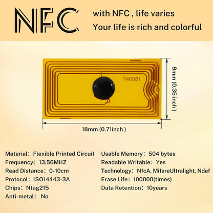 NFC Tags NTAG215 FPC Tag Stickers, Flexible Smart Nail Electronic Tags NFC Key Tag Waterproof Programmable RFID Sticker 10mm Round
