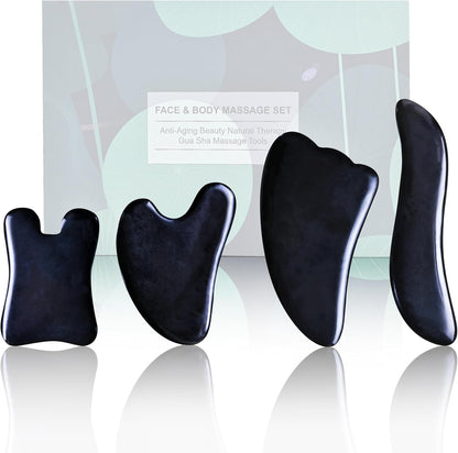 Rena Chris Guasha Massage Tool, 4 pcs Gua Sha Facial Tool, Guasha Board for SPA Acupuncture Therapy Trigger Point Treatment, Gua Sha Scraping Massage Tool (Green)