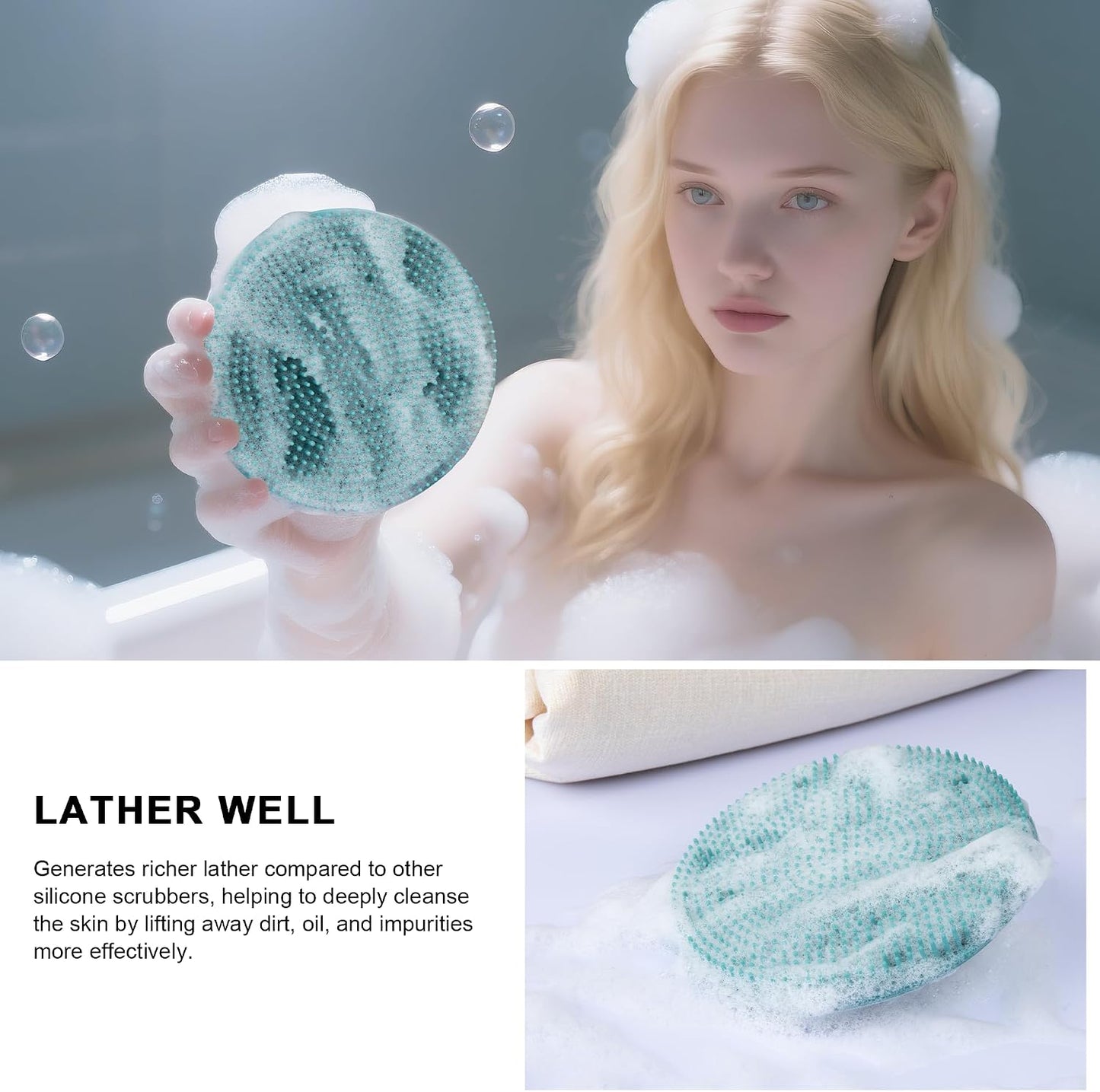 INNERNEED Food-Grade Soft Silicone Body Scrubber Shower Brush Handheld Cleansing Skin Brush, Gentle Exfoliating and Lather Well (Dark Green)