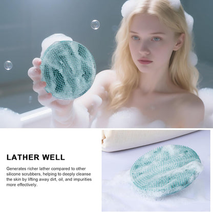 INNERNEED Food-Grade Soft Silicone Body Scrubber Shower Brush Handheld Cleansing Skin Brush, Gentle Exfoliating and Lather Well (Dark Green)