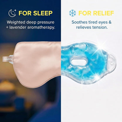 ASUTRA Silk Eye Pillow for Sleep, Black - Filled w/Lavender Buds & Flax Seeds, Weighted Eye Mask, Meditation & Light Blocking Blindfold, Cooling Gel Mask Included