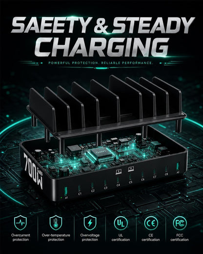 700W 10-in-1 GaN 5 Fast Charger Dock Multi Device Charging Station