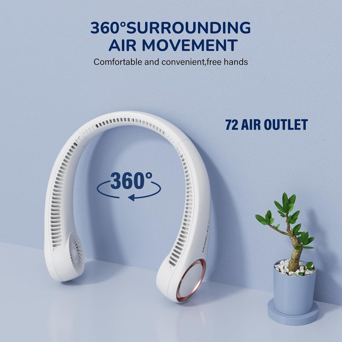 Morelax Neck Fan, USB Rechargeable Personal Fan,Hand Free Bladeless Portable Fans,4000 mAh, 3 Speeds,72 Air Faster softer 360° Cooling, Ultra Quiet,Gift Suitable for Home, Office, Travel, Sports