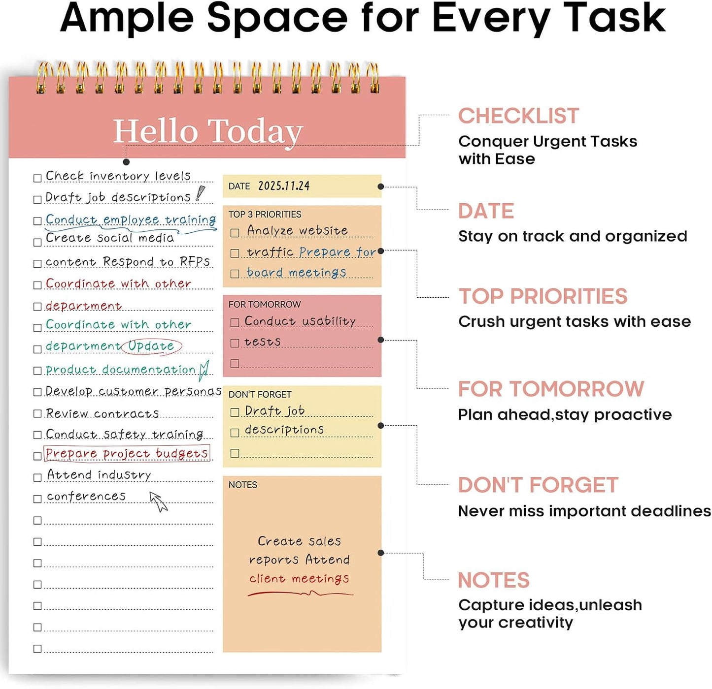 Taja To Do List Notepad - To Do List Notebook for Work with 52 Sheets, 9.8" x 6.5", Undated Daily Planner Perfect for Daily Tasks and Goal Setting, Notepad Suitable for Office, Home & School - Violet Dream