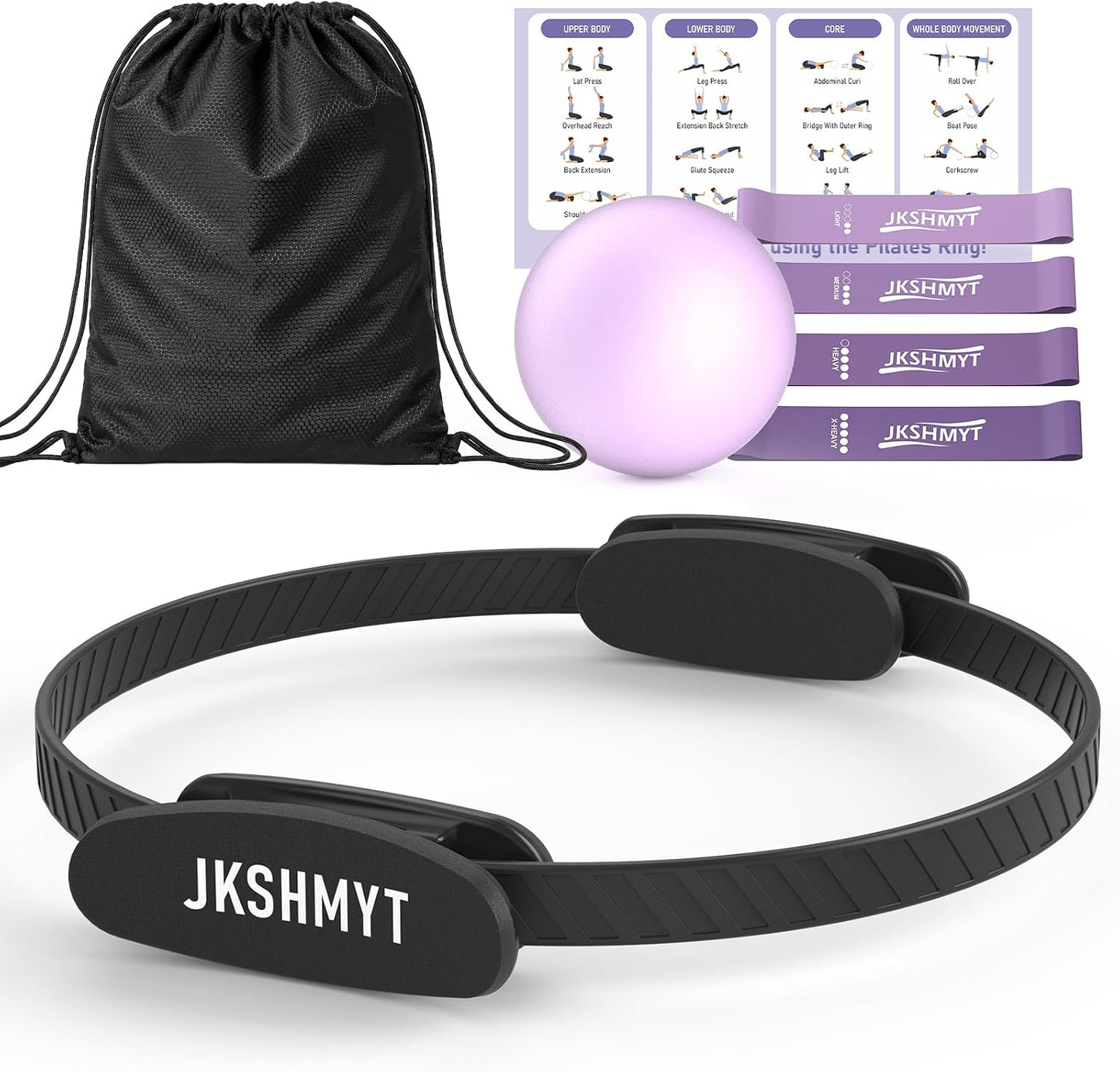 JKSHMYT Pilates Ring Kit for Women, Pilates Equipment – 14.5" Home Magic Circle Workout with Pilates Ball,Resistance Bands,Better me Pilates Essentials Starter Set for Beginners Toning Shape Full Body