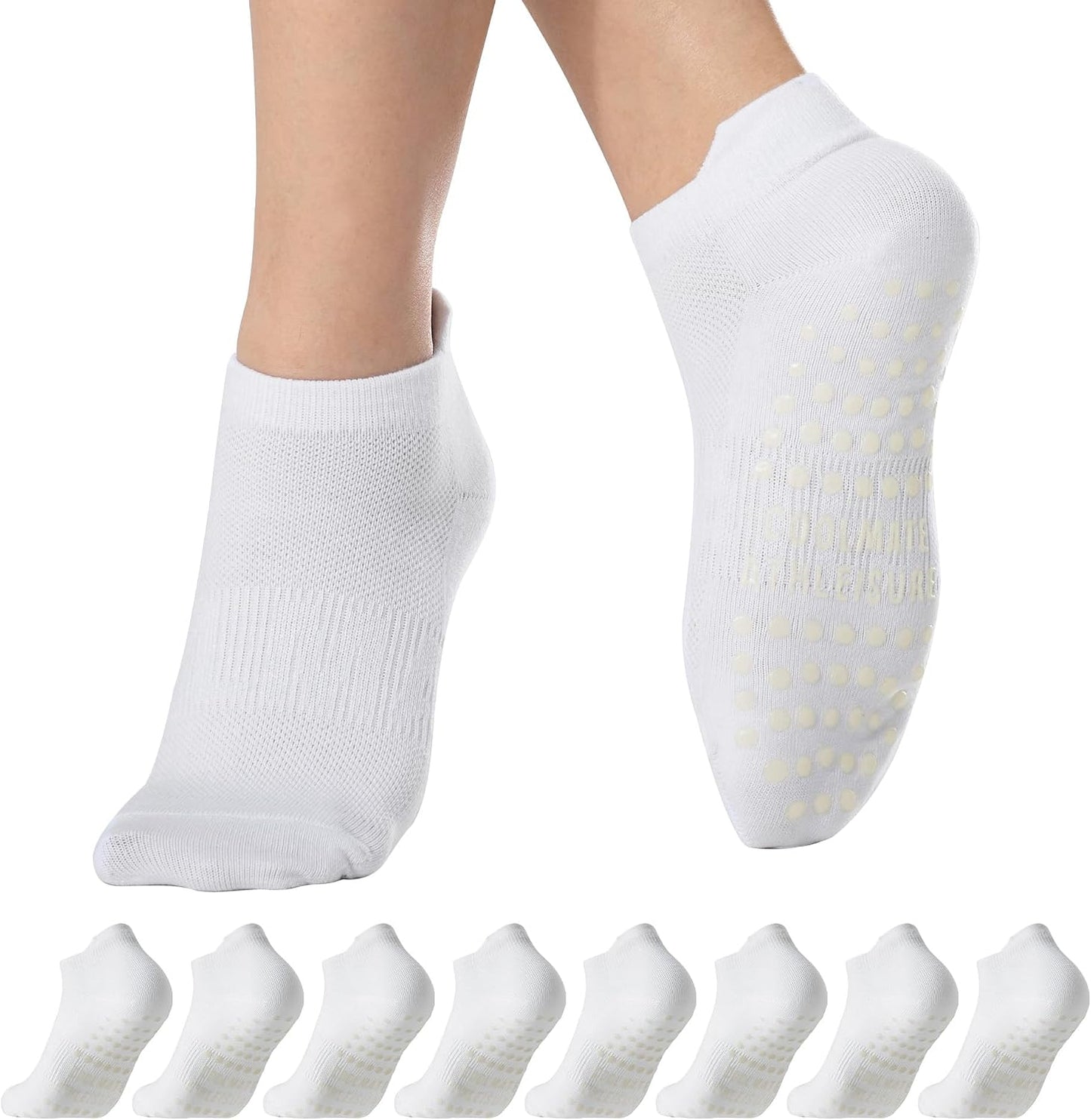COOLMATE Pilates Socks with Grips for Women, Yoga Socks, Crew Non Slip Women for Barre, Pilates Gifts for Women - Colors B