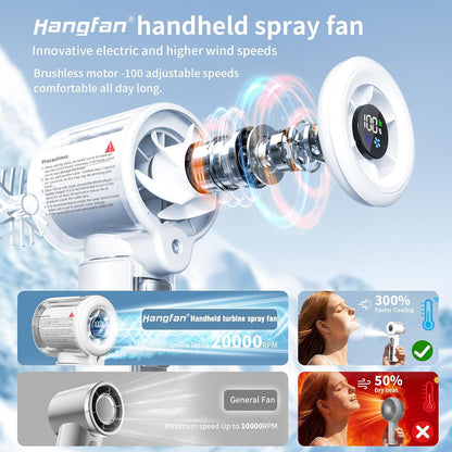Handheld Misting Fan,20000 RPM,100 Speeds,Nano Mist,LED Display