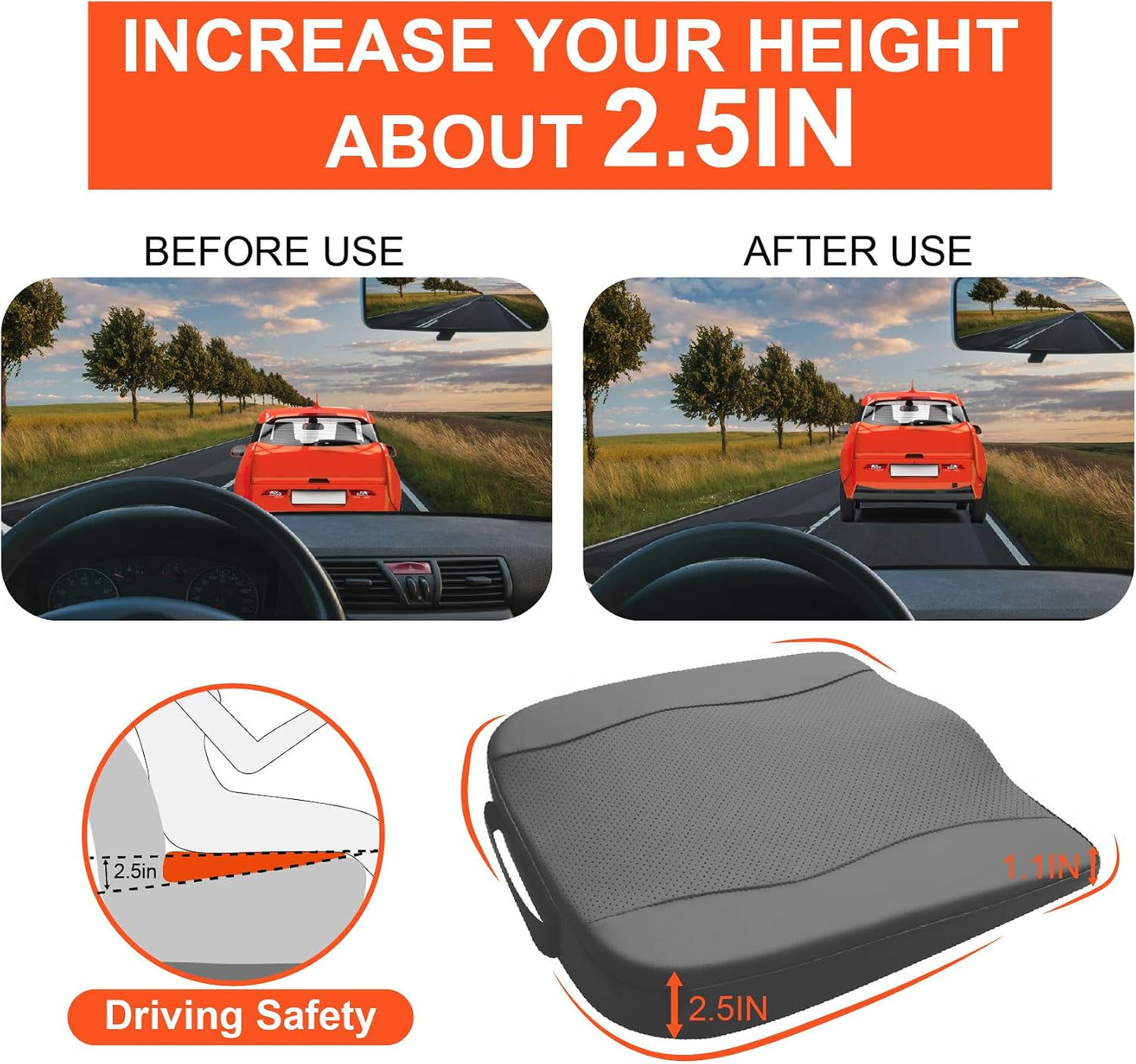 Lofty Aim Car Seat Cushion, Comfort Memory Foam Car Cushions for Driving - Sciatica & Lower Back Pain Relief, Driver Seat Pillow for Auto, Office Chair, Wheelchair - Black