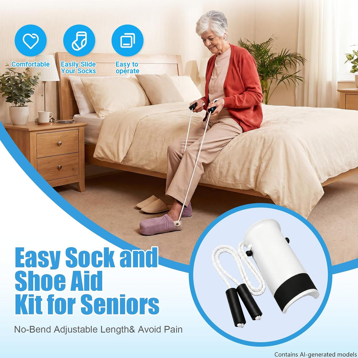 Sock Aid,Sock Aids for Putting On Socks Kit,Sock Helper for Seniors with Adjustable Shoe Horn,Sock Assistant Device No Bending Easy Put on Socks Without Bending for Elderly Disabled After Surgery