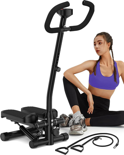 Amicus Mini Stepper with Handlebar for Exercise, Stair Stepper with Resistance Band, Hydraulic Fitness Stepper Machine for Home, 330lbs Weight Capacity