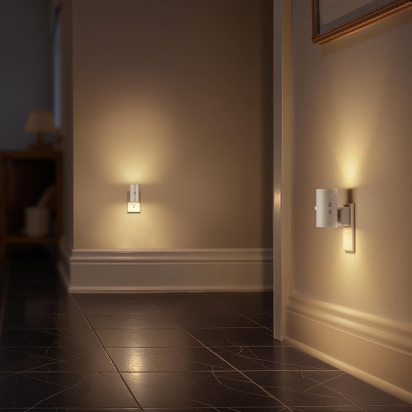 Briignite Night Lights Plug into Wall, Modern LED Night Light Plug in, Dusk to Dawn Sensor,Amber Night Light 0-100LM Adjustable Brightness, Dimmable NightLight for Hallway, Bedroom, Stairway, 2 Pack