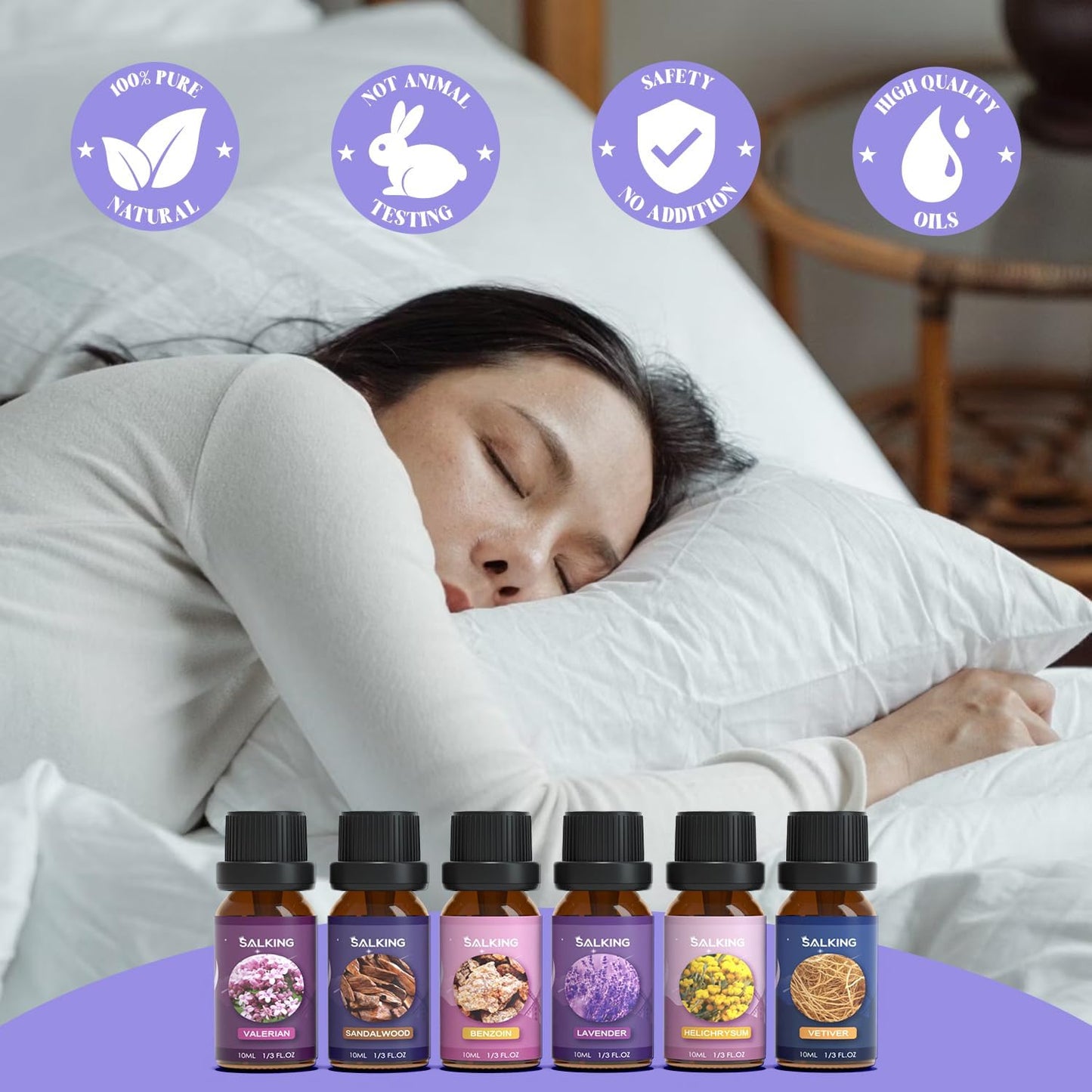 SALKING Floral Essential Oils Set, Premium Pure and Natural Essential Oils, Fragrance Oil Scented Oils for Oil Diffusers 6 x 10 ML - Lavender, Rose, Jasmine, Cherry Blossom, Gardenia, Chamomile