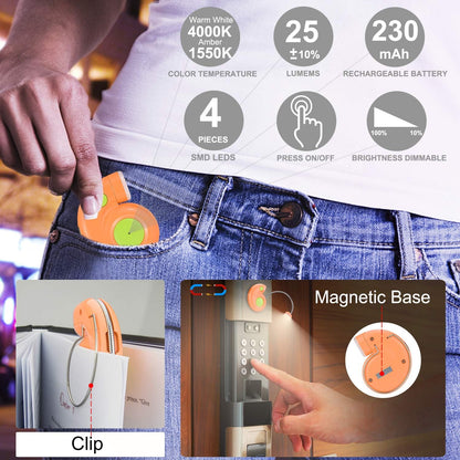 LUXSWAY Rechargeable Reading Book Light for Kids,LED Reading Lights for Books in Bed,Amber Book Light with Magnetic,Flexible Gooseneck,Cute Bookmark Lights for Bookworms-Orange