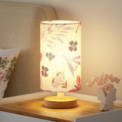 Fenmzee Small Table Lamp for Bedroom - Inline Control, Bedside Lamp with 3000K A15 LED Blub, Easy Assembly (Cream Shade - Wood Base, 9" Inline Control)