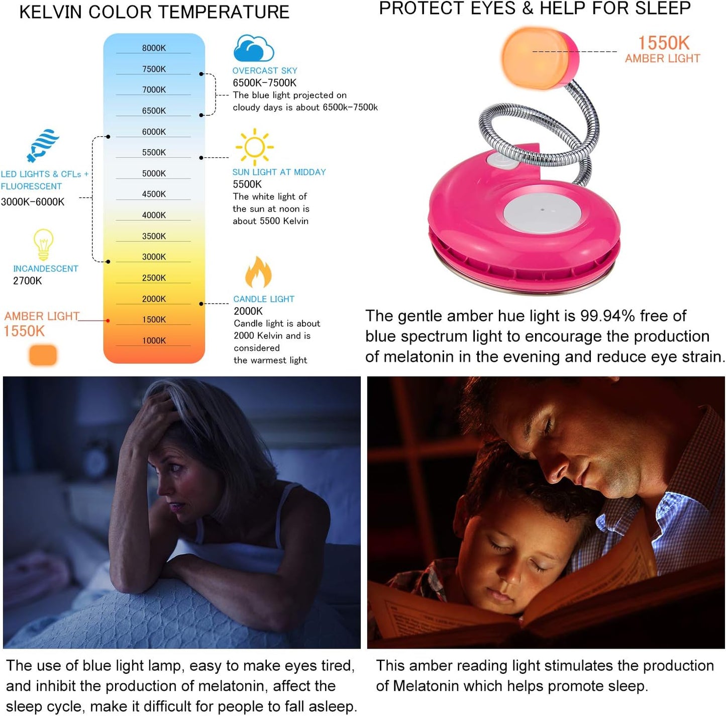 LUXSWAY Rechargeable Reading Book Light for Kids,LED Reading Lights for Books in Bed,Amber Book Light with Magnetic,Flexible Gooseneck,Cute Bookmark Lights for Bookworms-Orange