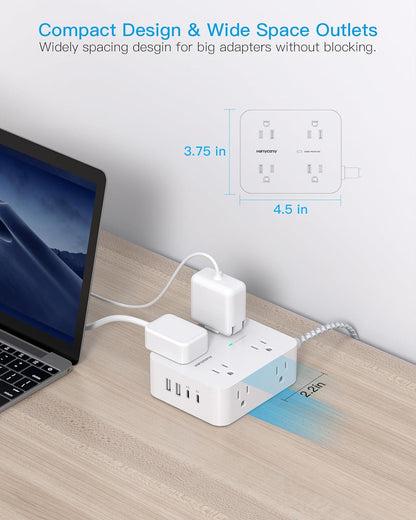 HANYCONY Surge Protector Power Strip, 1080J, 5 Ft Braided Extension Cord