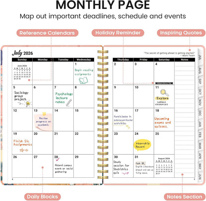Planner 2026-2027, Academic Monthly and Weekly Calendar Planner for Women, July 2026 - June 2027, Hardcover Pretty Agenda Planner Book with Tabs, Spiral Daily Organizer for School Office Home Supplies, 6.3" x 8.5" - Blue Floral