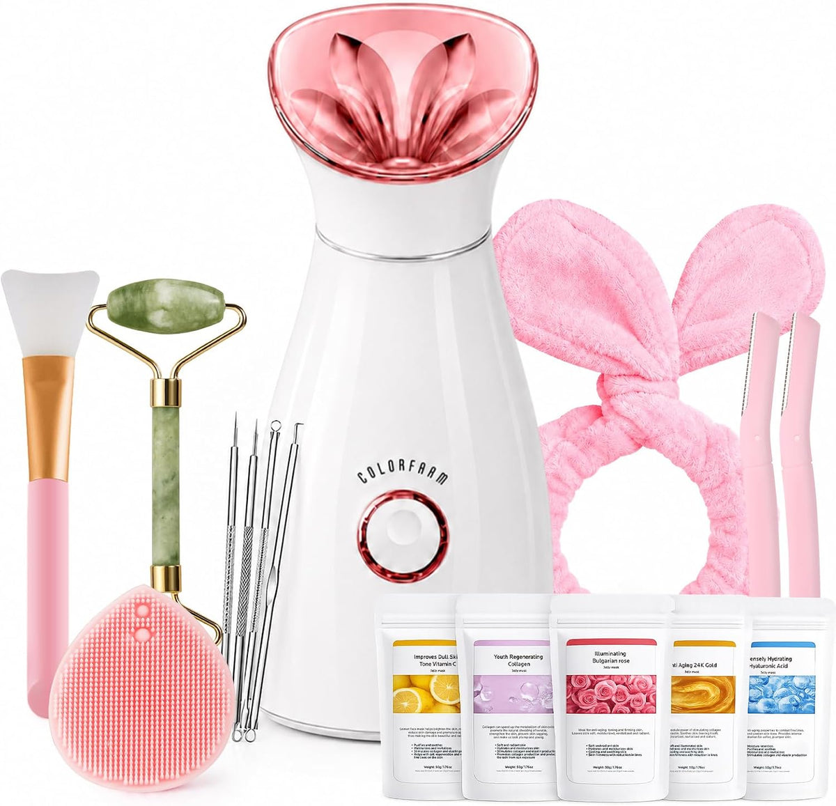 Colorfarm Facial Steamer Spa Kit with 17 Skin Care Tools for Home Spa