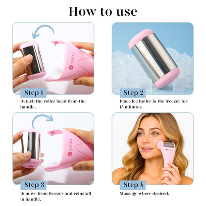 BAIMEI IcyMe Ice Roller for Face and Gua Sha Facial Tool Set, Ice Face Roller Reduces Puffiness Relieves Migraines Skin Care Tools, Self Care for Women - Pink