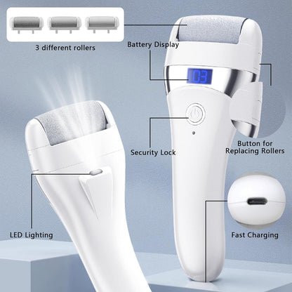 Upgraded Electric Foot Callues Remover, Portable Electric Foot Files with 3 Heads, Rechargeable Feet File for Foot Care, Waterproof Deadskin Remover, Pedicure Tool for Dry and Crack Feet