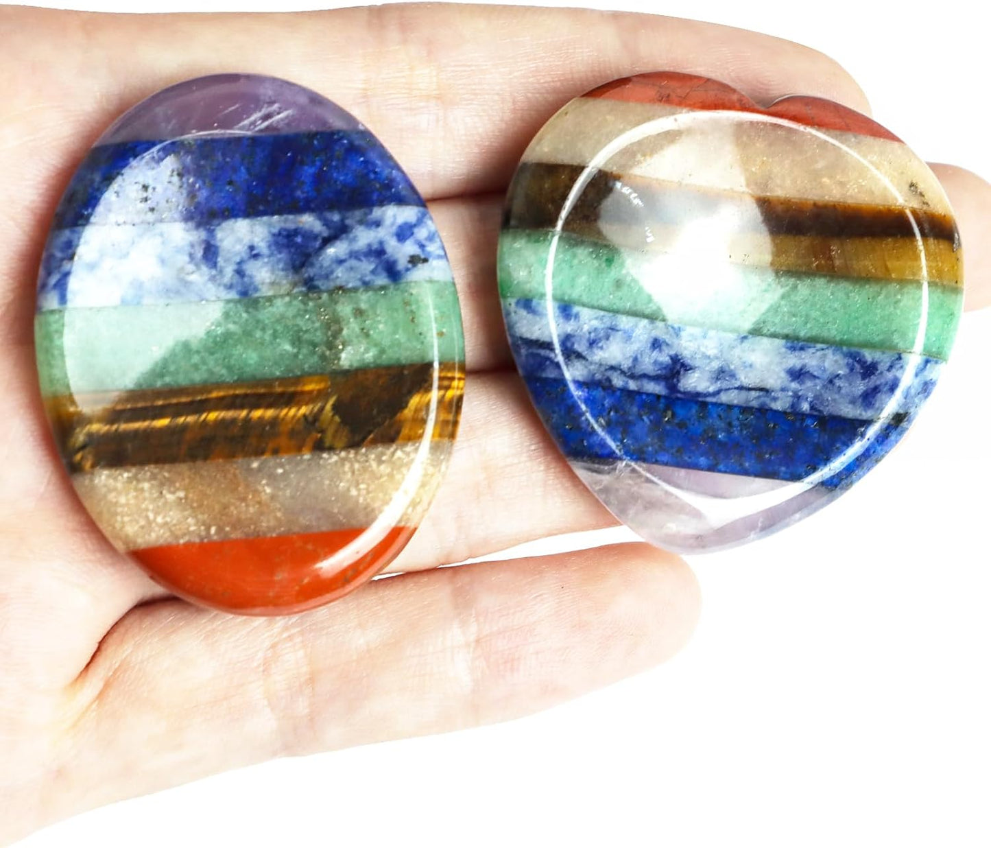 Worry Stone for Anxiety, Thumb Crystals and Healing Stones, 7 Chakra Heart Stone Healing Crystals, Meditation Accessories Stress Relief Gifts for Women Men