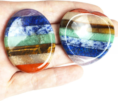 Worry Stone for Anxiety, Thumb Crystals and Healing Stones, 7 Chakra Heart Stone Healing Crystals, Meditation Accessories Stress Relief Gifts for Women Men